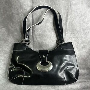 Y2k vintage black guess shoulder bag with silver buckle detail